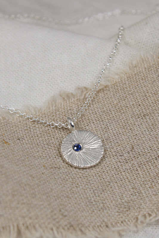 Radiant pendant | Circle coin necklace with gemstone